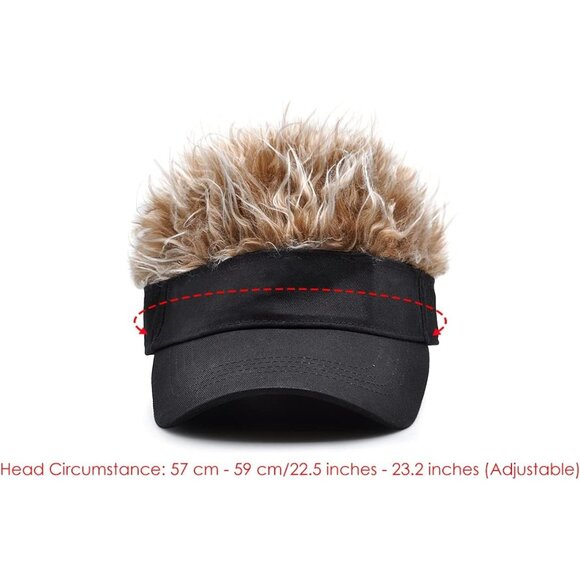 Men's Black and Brown Adjustable Visor Hat with Spiked Wigs Fake Hair Visor - Picture 2 of 9